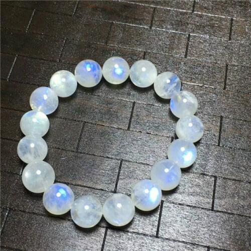 Genuine Natural Moonstone Blue Light Gemstone Beads Bracelet AAAA 12.5mm