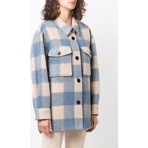 2021 French Early Autumn Dress New Classic All-match Plaid Long-sleeved Jacket Retro Loose Wool Blend Woolen Coat