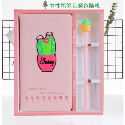 New Arrival Cute green Cactus Notebook gel pen set with box Weekly Planner School Office Supplies Kawaii Stationery