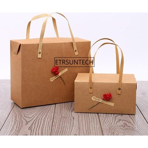 50pcs/lot European Retro Kraft Paper Gift Box Wedding Candy Cake Packing Box Portable Case 21x14.3x11cm/28x12x23cm