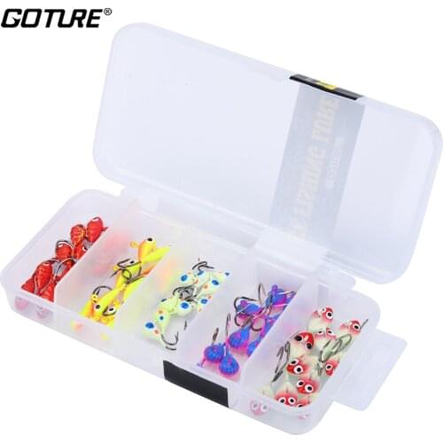 Goture 50pcs/set Ice Fishing Hook Lure Quality Carbon Steel Hook Barbed Luminous Lead Jig Various Shapes Winter Fishing Lure