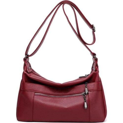 Simple style soft shoulder bag leather casual black crossbody bag Trendy solid leather bags 100% Multi Pockets small bag 2021