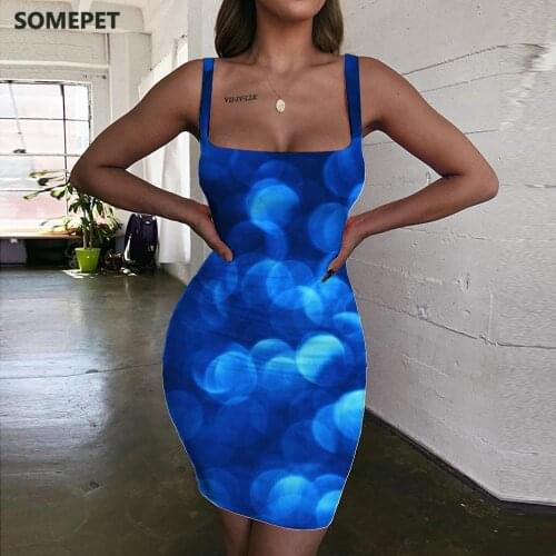 SOMEPET Psychedelic Dresses Women Dots Ladies Dresses Blue Bodycon Dress Graphics Vestido Sexy Womens Clothing Club New