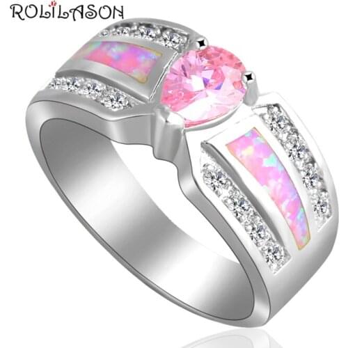 Pink Luxury Rings for Ladies Pink Fire Opal stamped silver color HealthJewelry Rings USA #6#6.5#7#7.5#8#9 OR695