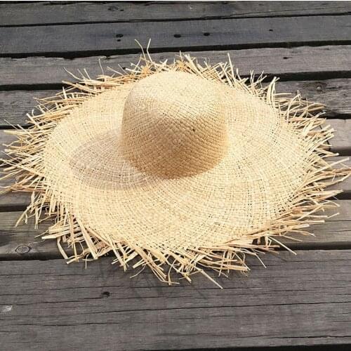 2021 New Handmade Straw Sun Hats Women Large Wide Brim Gilrs High Quality Natural Raffia Panama Beach Straw Sun Caps For Holiday