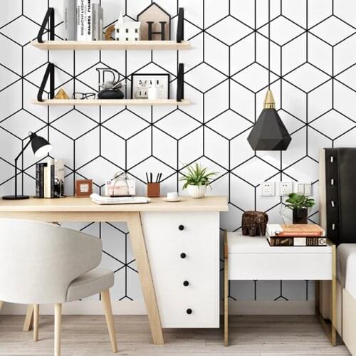 PVC Wallpaper Modern Simple Black And White Lattice Geometry Wall Papers Roll Living Room TV Bedroom INS Nordic Style Home Decor