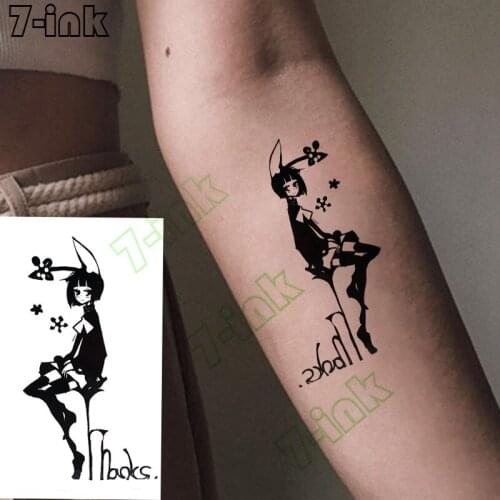 Tattoo Sticker Black Cartoon Bunny girl Loli Waterproof Temporary Arm Hand Body Art Flash Fake Tattoo for man woman kid