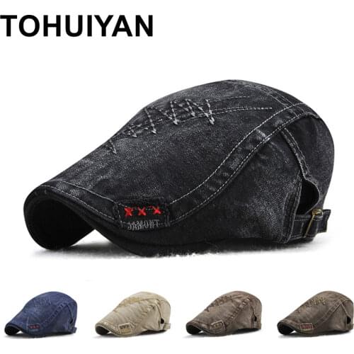 TOHUIYAN Newsboy Caps For Men Vintage Cotton Driver Cap Boina Duckbill Hats Baker Boy Caps Classic Beret Hats Male Flat Cap