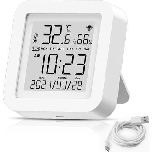 Tuya WiFi Smart Temperature Humidity Sensor Ultra-low Power With LCD Screen Display Alarm Push Works With Alexa Google Home