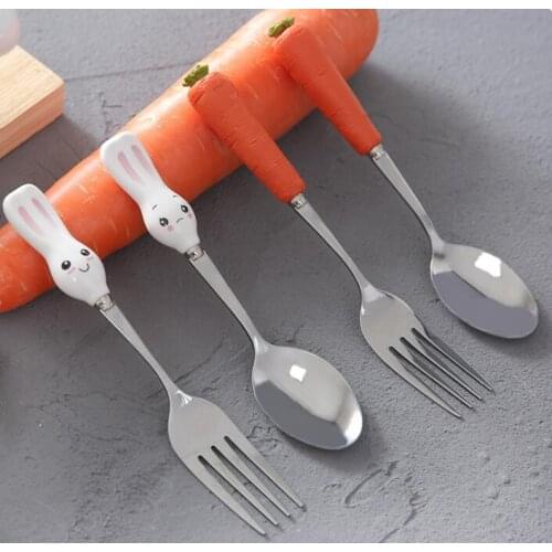100Set Cartoon Cutlery Set Children Dinnerware Set Stainless Steel Cutlery Utensil Baby Kid Tableware Fork Dining 2PCS/SET