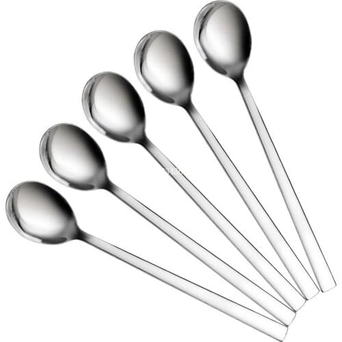 100 pcs Tableware Icecream Spoon Stainless Steel Delicate Long-handled Students Stirring Korean Lovely Spoons Long Handled