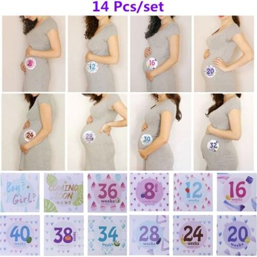 14 Pcs Pregnant Women Month Sticker Baby Photography Monthly Adhesive Stickers Landmark Floral Coming Soon Belly Clothing Decor