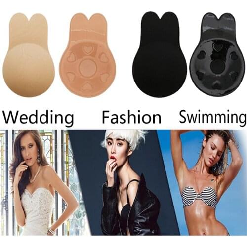 2 pairs Women Nipple Adhesive Bra Lovely Rabbit Shape Bra Lift Strapless Backless Bras Breast Petals Silicone Push Up Nipple Bra
