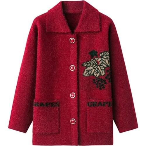 2020 Middle-aged Women Print Knitted Sweaters Spring Autumn Loose Casual Knit Cardigan Womens Sweater Knitwear Plus Size 4XL