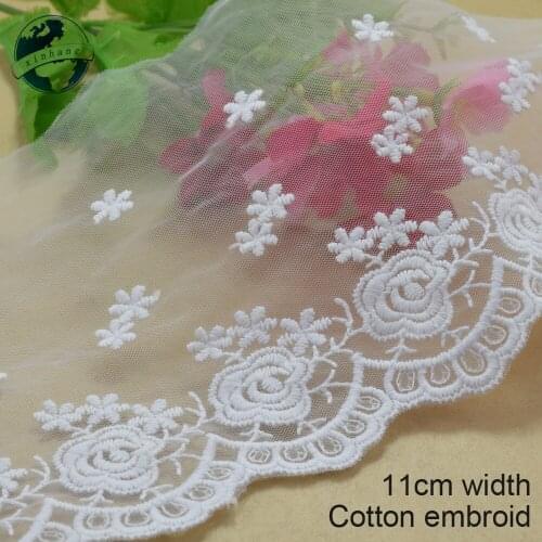 3yards 11cm width white lace cotton embroidery lace french lace ribbon guipure diy trims warp knitting sewing Accessories#4101
