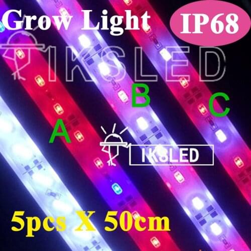 New 5pcs*0.5m Led bar rigid strip DC12V grow light for a quariumhydroponics growing IP68 waterproof Red and blue