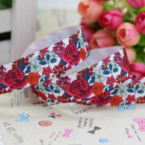 7/8'' Free shipping rose printed grosgrain ribbon hair bow diy party decoration wholesale OEM 22mm B289