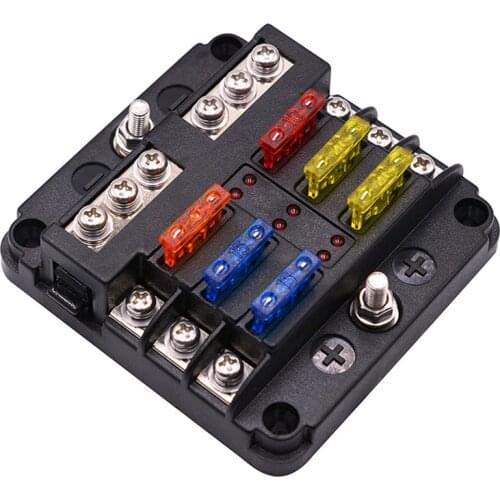 23PCS 6 Way Circuit Blade Fuse Box Waterproof Block Holder Indicator LED Light 12V/32V with PC Dustproof Cover Car Boat Marine