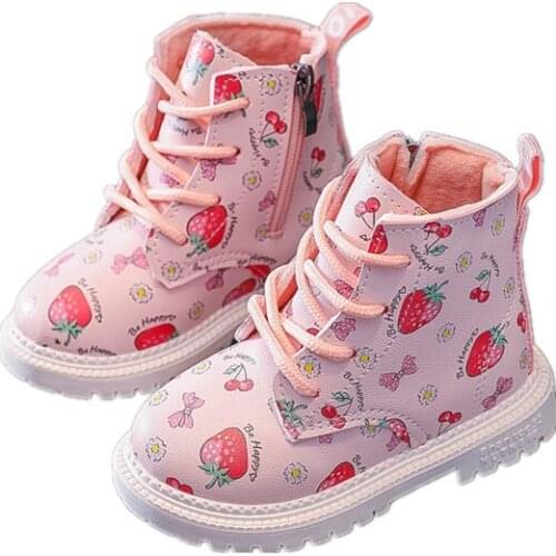Kids Boots Winter Add Cotton Warm Ankle Girl Boots PU Leather Shoes For Kids 2020 New Martin boots Lovely Strawberry Short Boots