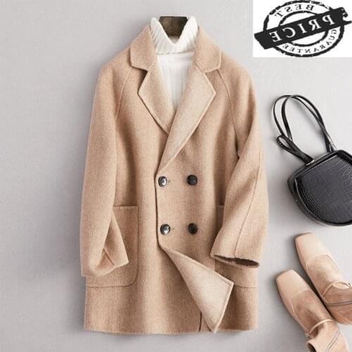 Elegant Winter Coat Women Abrigo Mujer 2021 Korean Slim 20% Wool Coats Female Ladies Cashmere Woolen Jacket Hiver 12110aa