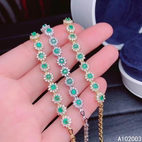 KJJEAXCMY Fine Jewelry 925 Sterling Silver inlaid Emerald women hand bracelet fashion support detection