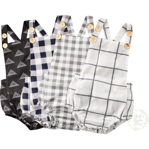 0-24M Newborn Infant Baby Boy Girl Plaid Romper Sleeveless Jumpsuit Overalls Summer Toddler Baby Clothes Costumes