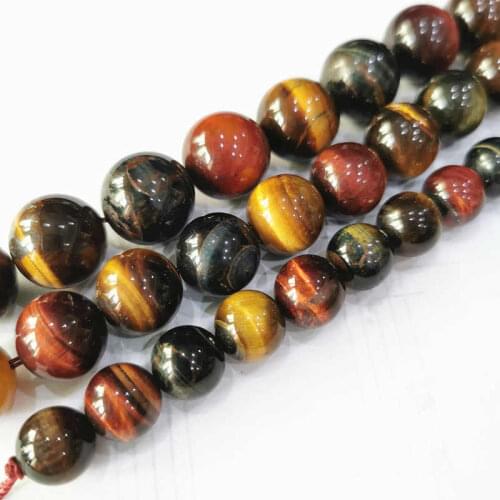 Colorful Natural Tiger Eye Round Stone Beads Strand 10mm 12mm 14mm South African Kingstone for Man