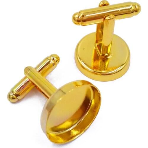 Round Gold Plated Bezel Cufflink Blank Match 16mm 18mm 20mm 25mm Cabochons Wholesale Cufflinks Findings CL046