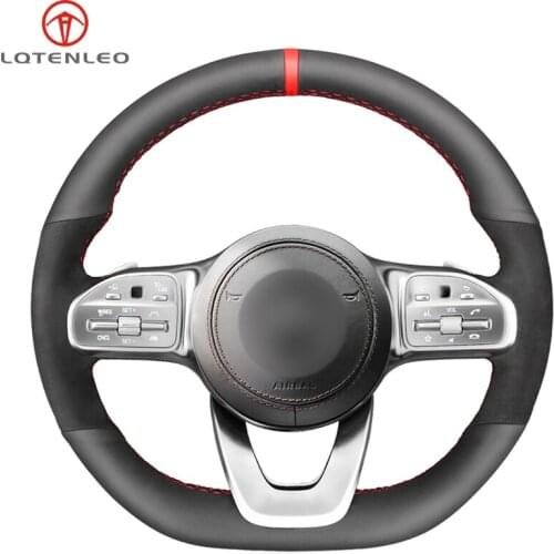 LQTENLEO Car Steering Wheel Cover Black Leather Suede For Mercedes-Benz A-Class W177 C-Class W205 E-Class W213 S-Class W222