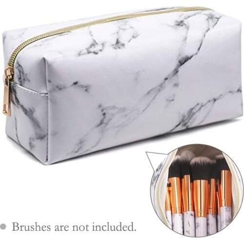 Marble Makeup Bag Travel Toiletry Cosmetic Pouch Organizer Brush Holders Gold Zipper Waterproof Storage Case for Women and Girls
