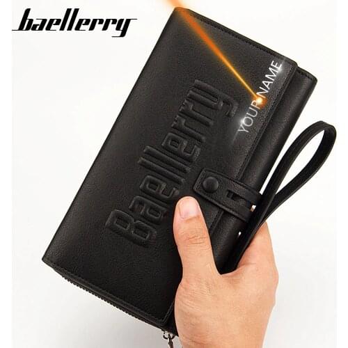 2020 Men Clutch Wallets Name Engraving Large Capacity Quality Long Card Holder Male Purse Zipper Brand PU Leather Wallet For Men