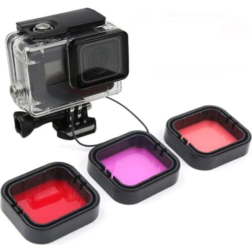 4in 1set Waterproof for GoPro Hero 5 6 7 Camera Diving Housing Mount Dive Filters Camera Lens Color Filter Action Camera