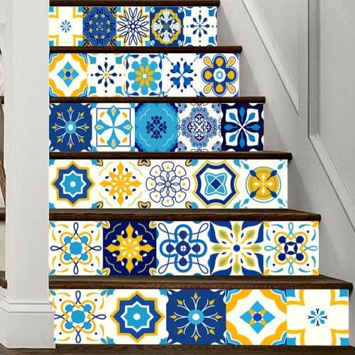 Colorful Mandala Pattern Strip Tile Sticker Waistline Kitchen Stairs Decor Surface Gloss Film Wallpaper Peel & Stick Wall Decals
