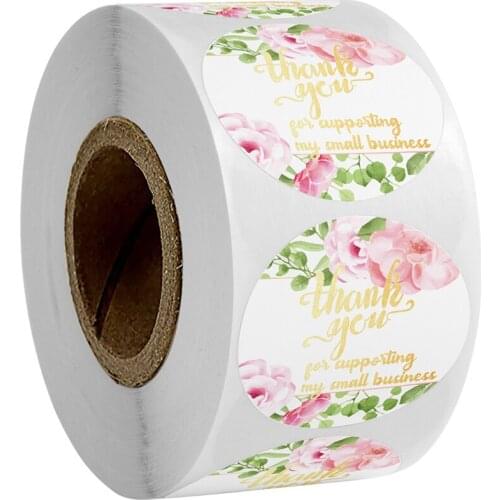 1.5 inch Floral Thank You Stickers 500pcs/roll Gold Foil Labels for Supporting My Small Business Round Cute Seal Labels Stickers
