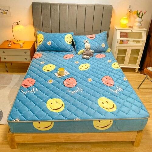 Floral Velvet Quilted Mattress Cover Soft Elastic Adjustable Fitted Sheets Stretch Anti-Bacteria Bedspreads For Double Queen Bed