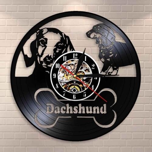 Retro Wiener Dog Vinyl Record Wall Clock Dachshund Dog Wall Clock Sausage Dog Puppy Home Decoration Modern Wall Watch Dog Breeds