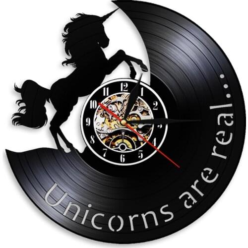 Unicorns Are Real Wall Clock Magical Fly Horse Modern Design Home Vinyl Record Watch Vintage With Backlight Silent Mechanism