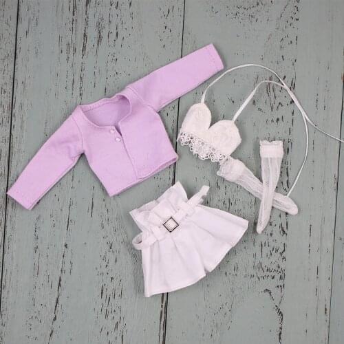 Outfits for ICY DBS Blyth doll white lace bra wih purple cardig and pants with socks cute dressing 1/6 bjd
