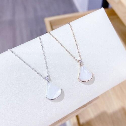 Queen Lotus Brand Korean Fan Shape Shell Necklace For Women AAA Zircon Chain Pendant Choker Jewelry