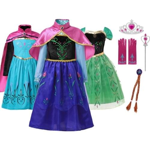 MUABABY Anna Elsa Dress Up Fancy Clothes for Girl Floral Birthday Party Gown Children Kids Snowflake Halloween Princess Costume