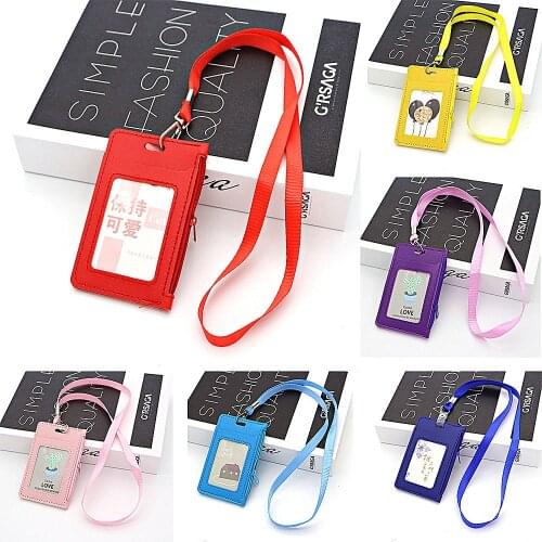 Student Lanyard Card Holder Wallet Simple PU Waterproof Certificate Bus Credit Card Bag For Cute Girls Zipper Coin Key Purses