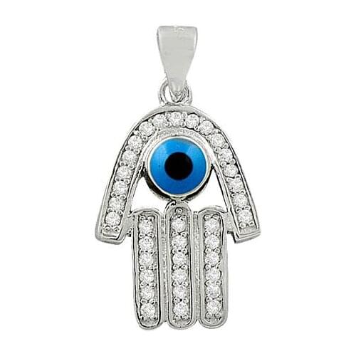 Silver 925 Sterling Fatma Master Hand Eye Pendant