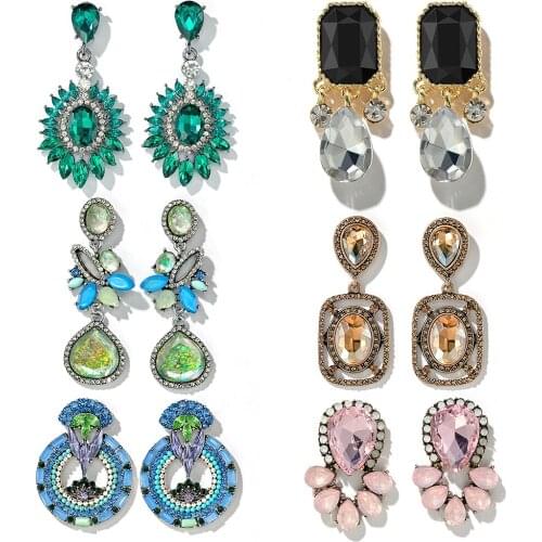 Vintage Women Rhinestone Stud Earring Flower Waterdrop Teardrop Retro Court Ear Stud Crystal Earrings Lady Jewelry Gift