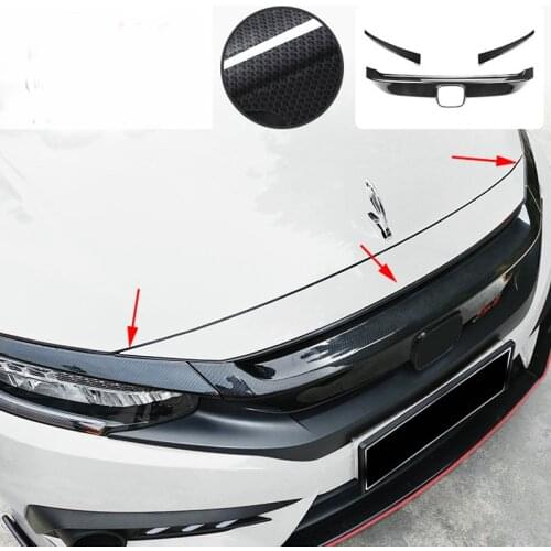 High Quality Black Brightness Carbon Fiber Grille Decoration 2016 2017 FOR Honda Civic grille trim headlight eyebrow