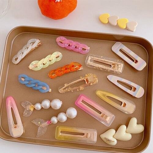 Korean Elegant Women Hair Spring Clip Acetate Hair Clip Geometric Hair Accessories Candy Color Transparent Hairpin Headwear