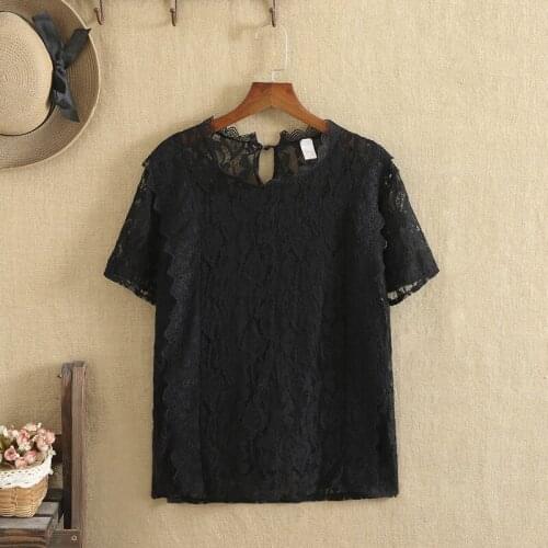 Plus Size T-Shirt For Women 0-Neck Lace Short Sleeves Summer Tops Elastic Lining Design Lagre Size For Fatwomen Dress In Sunmmer