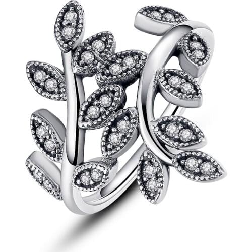 CODEDOG Authentic 925 Sterling Silver Ring For Women Sparkling Leaves Silver Ring Zircon Jewelry For Women Wedding Gift R7114
