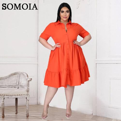 5xl Plus Size Office Style Womens Fashion Sexy Casual Solid Color Short Sleeve Shirt Polo Collar Button Long Dress Wholesale