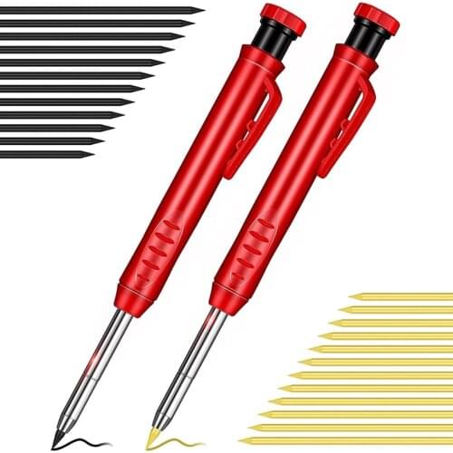 2 Solid Color Woodworking Pencils with Sharpener and 24 Lead Mechanical Pencils, Suitable for Wood Floor Marking