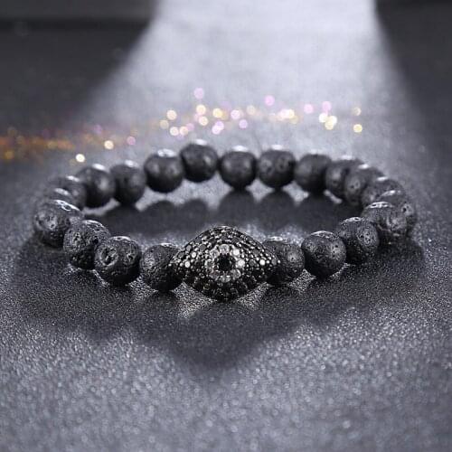 2016 New Geometric Charms men women micro inlay zircon eyes bracelet natural round stone beads bracelets Black CZ